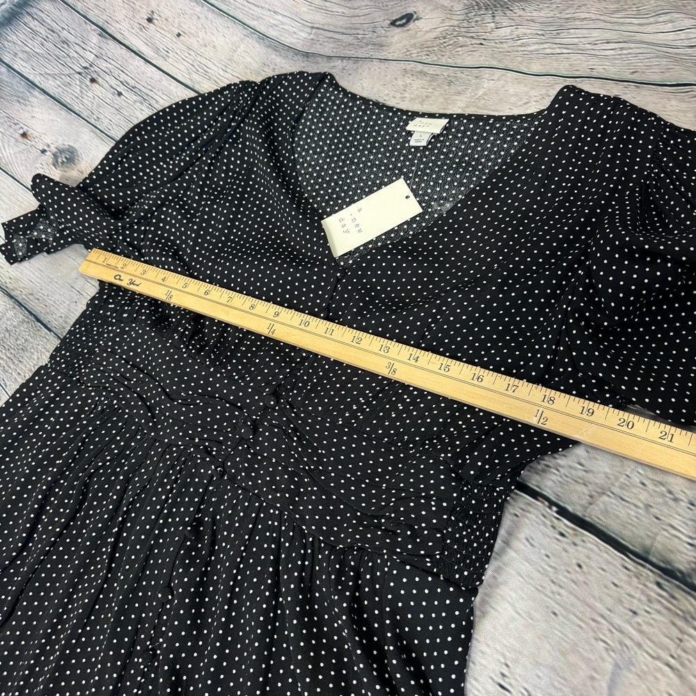 a new day NWT Black White Polka Dot Dress Short Sleeve A-Line V-Neck Size Large - Picture 6 of 9